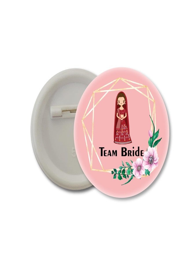 D2C Wedding Party Badges Set, Team Bride and Team Groom Pins, Floral Design with Geometric Frame, Pink and Blue (Team Bride, 5)